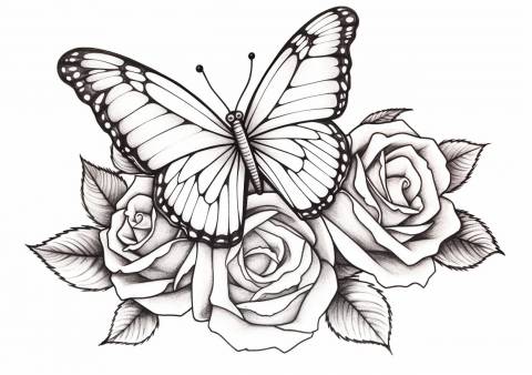 Butterflies And Flowers Coloring Pages, Butterflie And rose