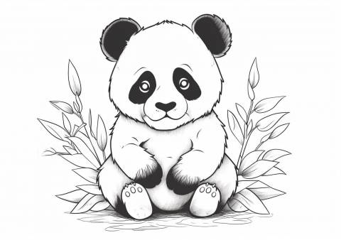 Panda Coloring Pages, Baby panda in grass