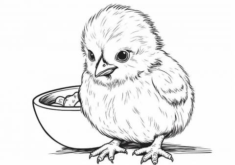 Baby chicks Coloring Pages, 食べるヒヨコの赤ちゃん