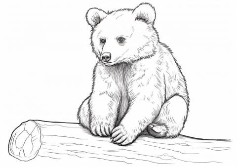Bear Coloring Pages, Baby bear on wood
