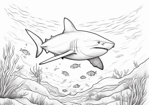 Shark Coloring Pages, Shark in sea