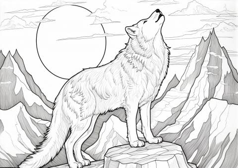 Wolf Coloring Pages, Wolf howling at the moon