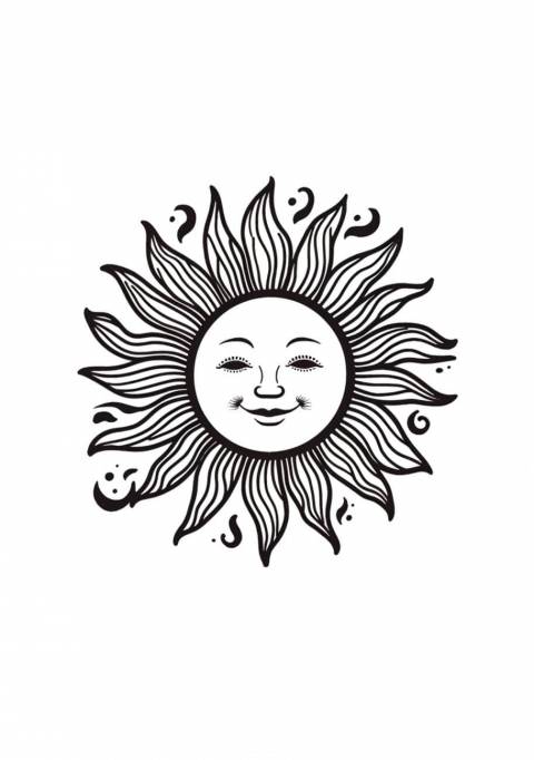 Sun Coloring Pages, Sun in god style