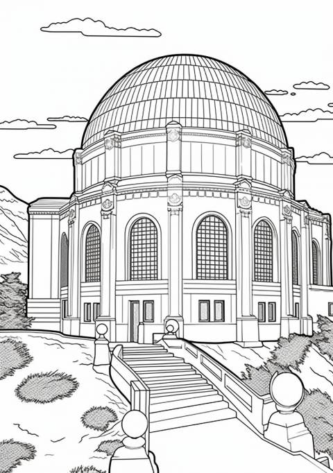 Observatory Coloring Pages, griffith observatory building