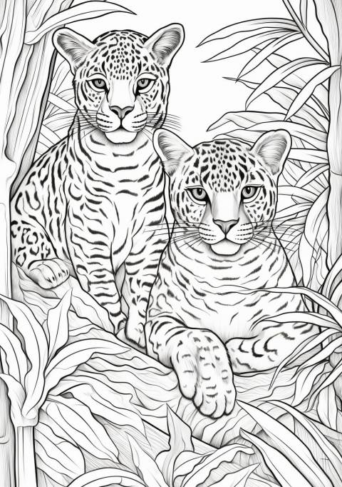 Big Cats Coloring Pages, Beautiful big cats look intently into the frame