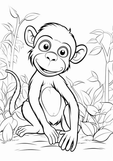 Chimpanzee Coloring Pages, Drôle de chimpanzé de dessin animé avec des yeux enjoués