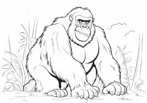 Gorilla Coloring Pages, Cartoon style gorilla, very menacing looking