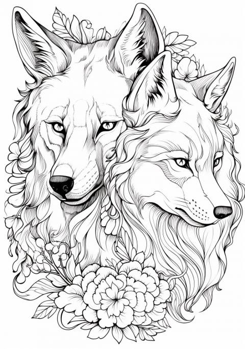 Canidae Coloring Pages, Beautiful wolf and fox art