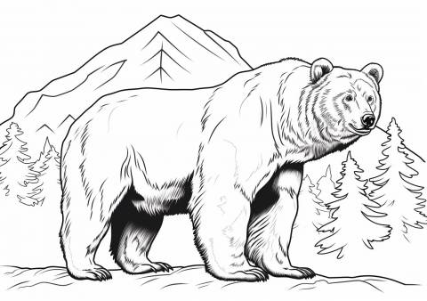 Grizzly bear Coloring Pages, Grizzly in the mountains looking for food
