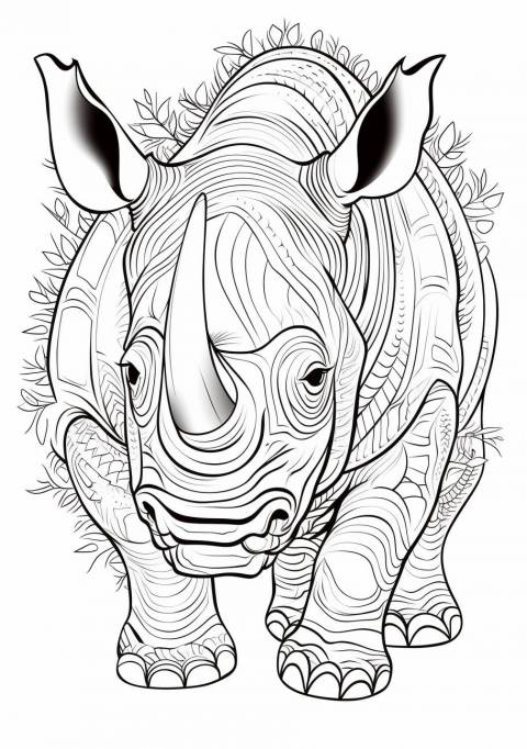 Mammals Coloring Pages, Mandala lumineux avec rhinocéros