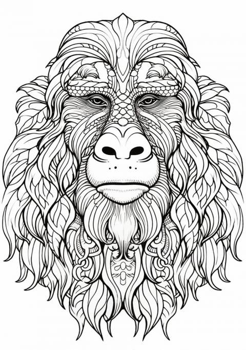 Orangutan Coloring Pages, Orangutan face in mandala style