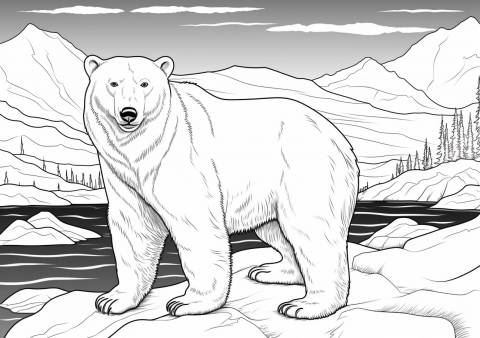 Polar Bear Coloring Pages, Polar bear near glaciers