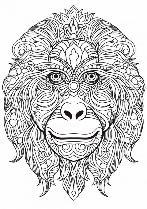 Primates Coloring Pages, Mandala style primate face
