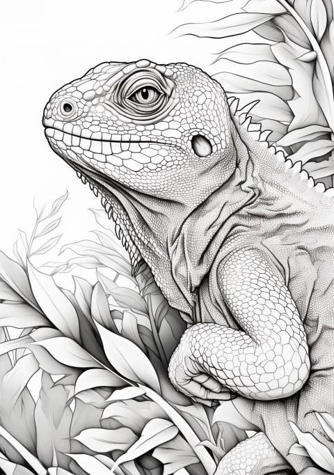 Reptiles and Amphibians Coloring Pages, 植物の中の爬虫類