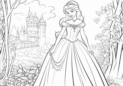 Sleeping Beauty Coloring Pages, Girl running out of the castle