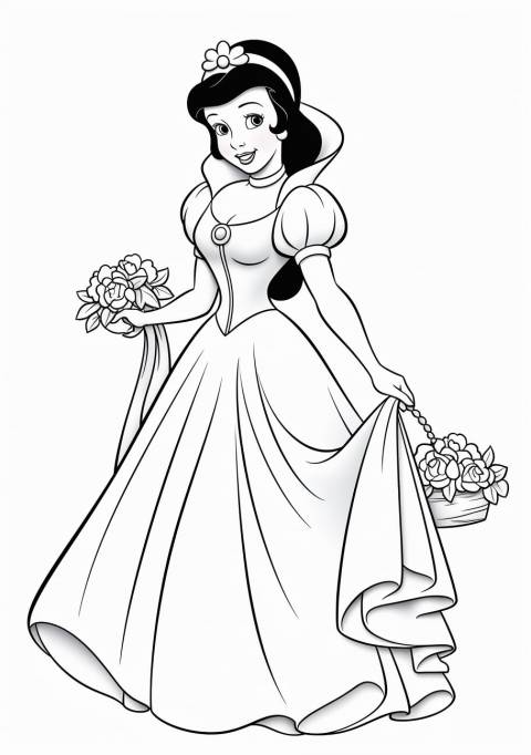 Snow White and the Seven Dwarfs Coloring Pages, Snow White with flowers