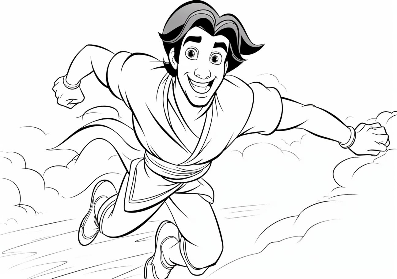 Aladdin Coloring Pages, Jolly Aladeen corre hacia Jasmine.