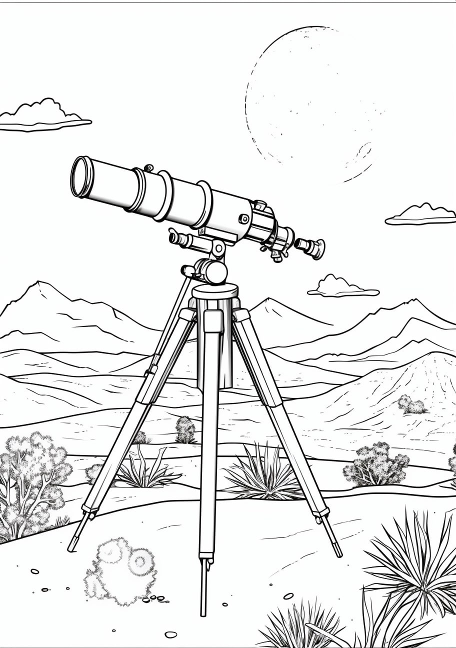 Telescope Coloring Pages, 砂漠で夜空を眺めながら
