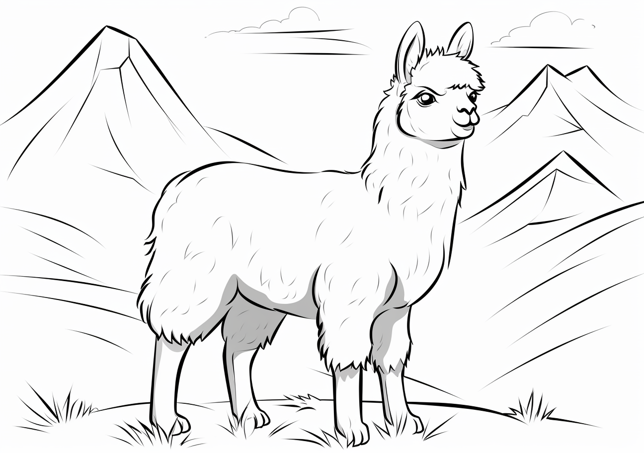 Farm Animals Coloring Pages, Alpaca on mountain