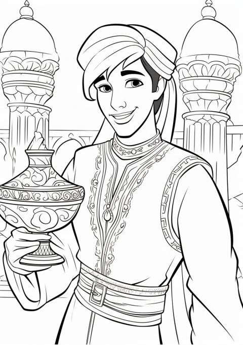 Aladino sosteniendo la lámpara del genio