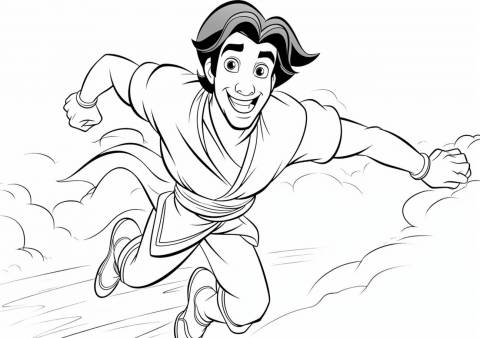 Aladdin Coloring Pages, Jolly Aladeen rushes to Jasmine.