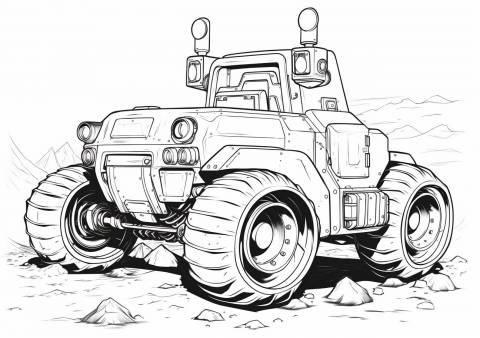 Moon Rover Coloring Pages, A powerful lunar rover explores the moon
