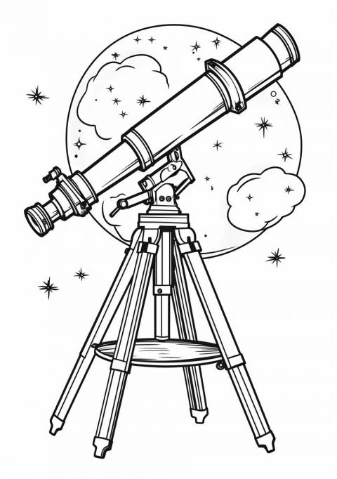 Telescope Coloring Pages, 望遠鏡と月