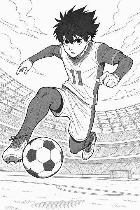 Isagi Yoichi, un joven futbolista centrado con el pelo oscuro de punta y ojos intensos.
